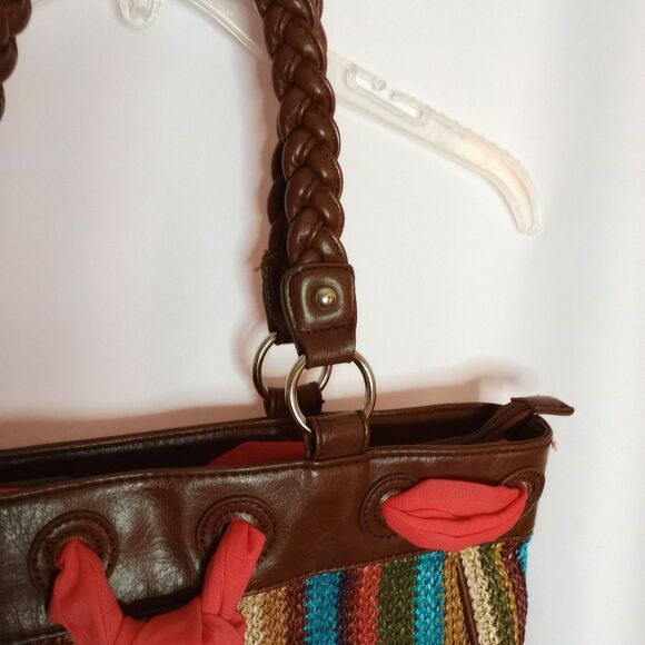 Apt. 9 Leather Woven Tote Bag Colorful Earth Tones Large Purse Pockets Zip Close - Picture 4 of 6